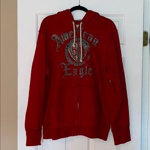 American Eagle Outfitters Red Zip-Up Hoodie